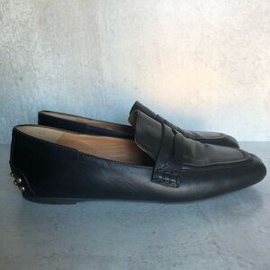 Aquatalia Black Leather Loafer Studded Heel 8M
